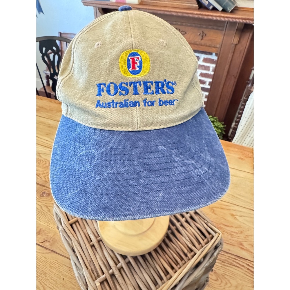 Vintage Fosters Beer Hat Acme Apparel Tan Blue Kickin Aus Strapback Cap Mens - Picture 2 of 7